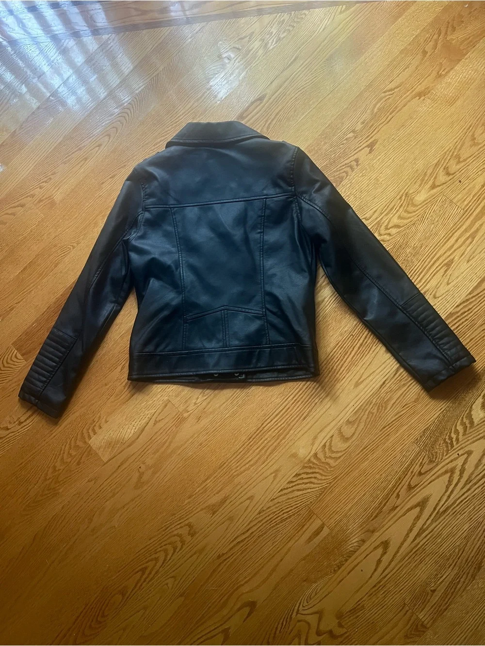 Girls Faux Leather Black Moto Jacket Size L (14/16)
